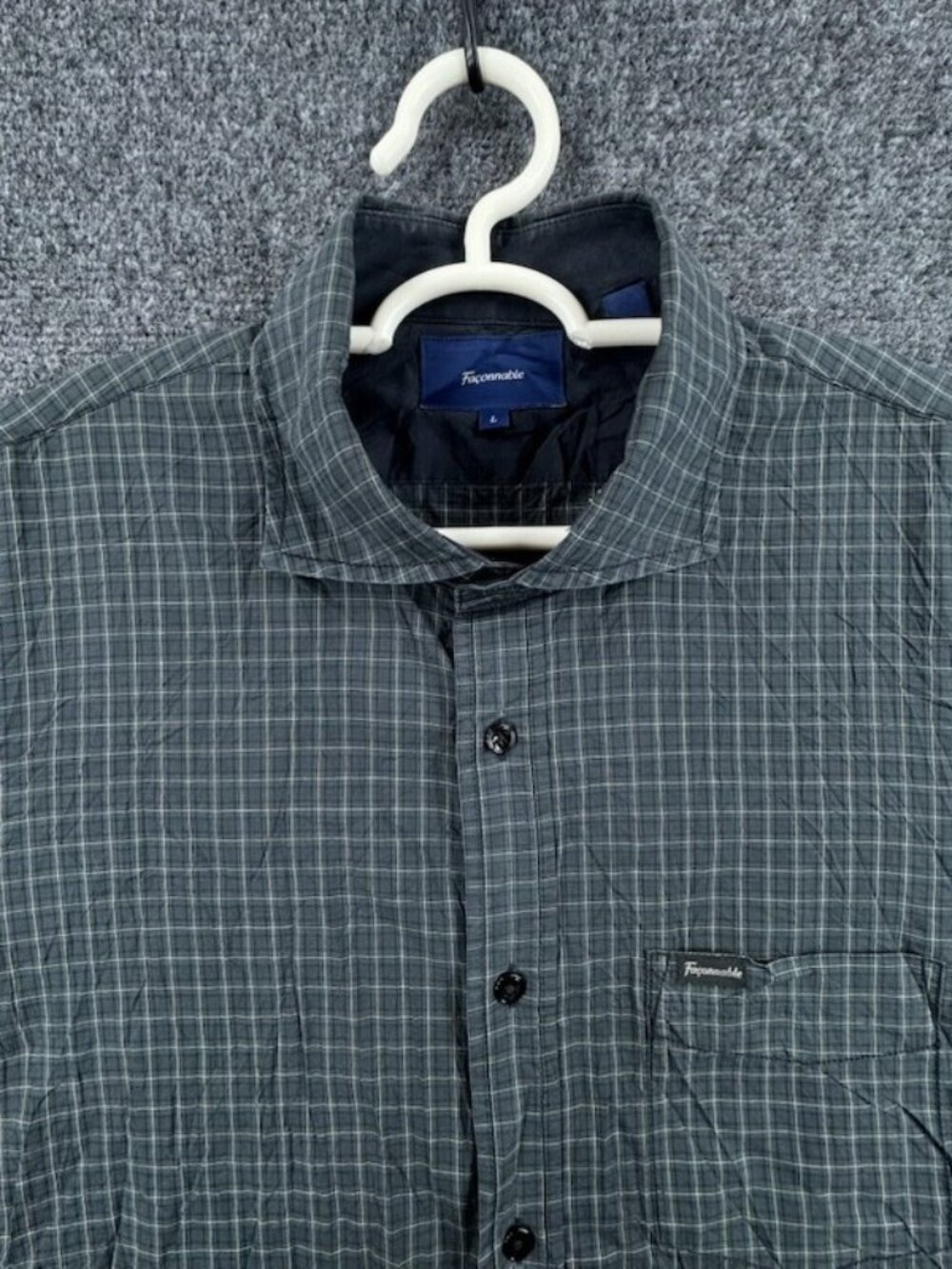 Faconnable Elbow Patches Lightweight Large Cotton Check Green Mens Long Sleeve